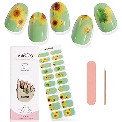 Kalolary Gel Nail Polish Strips, Semi Cured Nail Gel Art Sticker Waterproof Full Nail Wraps Decal Sets with Nail File and Stick for Women Girls N