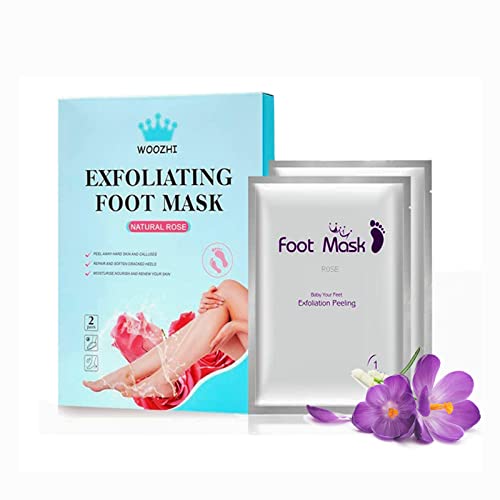 Foot Peel Mask WOOZHI, 2 Pack Foot Peeling Mask for Soft Baby Feet - Hard Skin Remover Foot Mask, Rose Foot Mask,Removes Calluses and Hard Skin,m