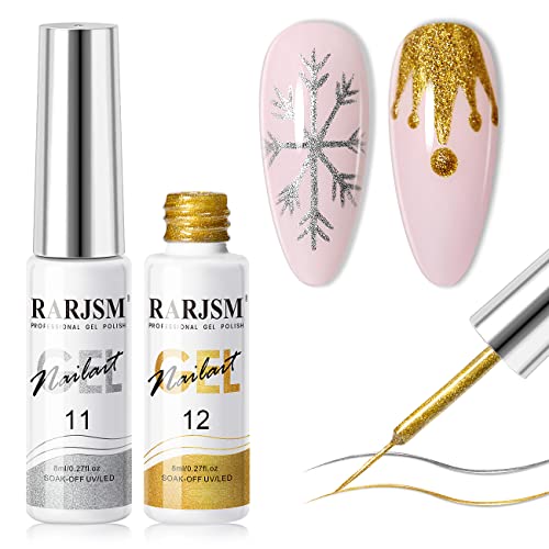 RARJSM Nail Art Gel Liner White Art Gel Liner Polish Black Gel Nail Polish Liner 2PCS Set Soak off Nail Art Striper Polish Curing Requires 8ml Bu