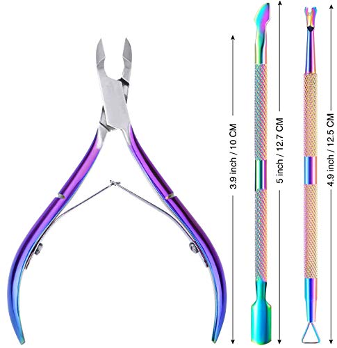 Cuticle Nippers with Cuticle Pusher -Stainless Steel Chameleon Cuticle Cutter Cuticle Clippers Scissors Cuticle Remover for Manicure and Pedicure
