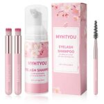 Eyelash Extension Cleanser, Eyelash Extension Shampoo 60ml+2 Cleansing Brushes+Mascara Wand Eyelash Foam Cleanser For Extensions and Natural Lash