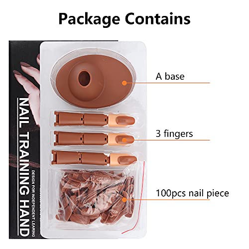 LIONVISON Practice Finger,3 Pcs Flexible False Finger 100 Pcs Replaceable Nail Tips Training Finger Display with Base Practice Fake Finger for Ac