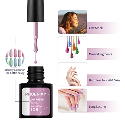 Gel Nail Polish Starter Kit, Phoenixy 12 Colours Soak off Gel Nail Polish Set with Nail Lamp 8ml Gel Nail Kit Shellac Nail Kit Gift Set for Women