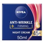 NIVEA Anti-Wrinkle and Firming Night Cream (50ml), Overnight Moisturiser for 45+ Skin, With Shea Butter, Macadamia Nut Oil, and Panthenol for Enh