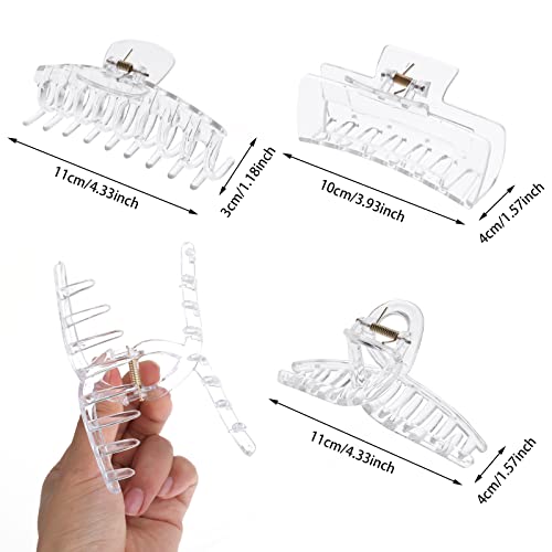 Lusofie 3Pcs Clear Claw Clip Plastic Large Claw Clips for Thick Hair Strong Holding Teeth Interlocking Banana Hair Clips Jumbo Jaw Clips for Wome