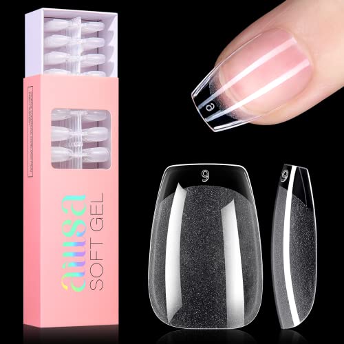 AILLSA Square Nail Tips - Half Matte Full Cover Nail Tips No Filed, 360Pcs Fake False Soft Gel Short Nail Tips Pre-shaped Acrylic Clear Gelly Tip