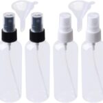 AKORD 6 Pieces Transparent Spray Bottle Set, 4 Pieces 100ML Clear Fine Mist Spray Bottles Plastic Empty Refillable Atomiser with 2 Pieces Funnel