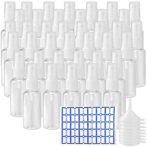 MUKLEI 40 PCS 30 ml Clear Plastic Spray Bottles, Empty Fine Mist Bottles with Funnels and Labels, Travel Size Atomiser Bottle Refillable Containe
