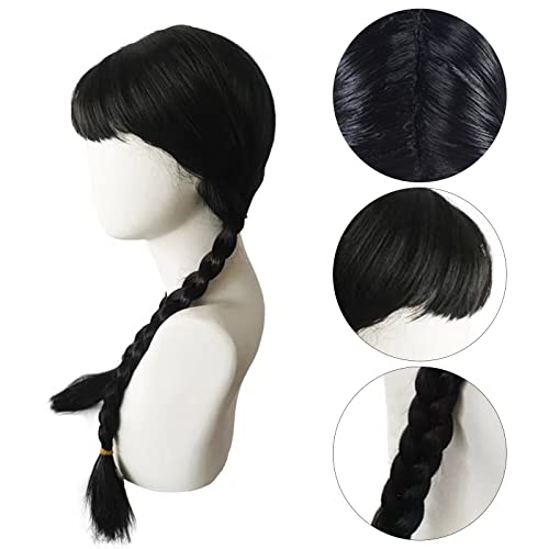 BDSHUNBF Wig for Wednesday Addams, Dress Up for Kids Girls Adults Family Cosplay, Birthday, Hallween, Christmas, Accessory Party Decoration Gift