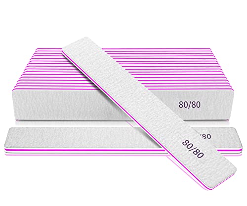 Professional Nail File Double Sided 80/80 Grit Nail Files Manicure Tools for Nail Grooming and Styling, 12 Pcs File Nail for Poly Nail Extension