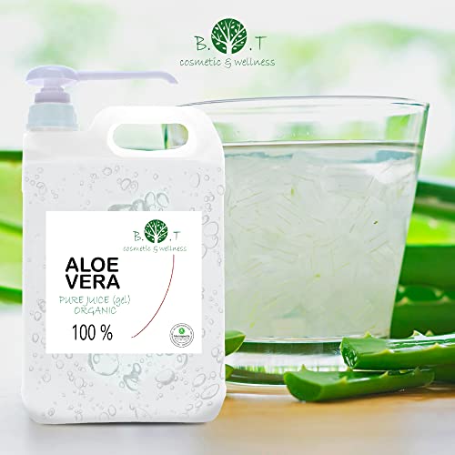 Organic Aloe Vera Juice 99.99% Cold-pressed, genuine, liquid, without thickeners (5000 ml I 175.97 Fl oz)