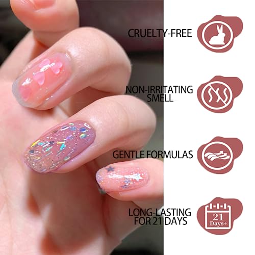 Glitter Nail Polish Nail Varnish - 4PCS Glitter Pink Nail Polish Nude Nail Varnish - Quick Drying & Long Lasting Holographic Nail Polish - Water