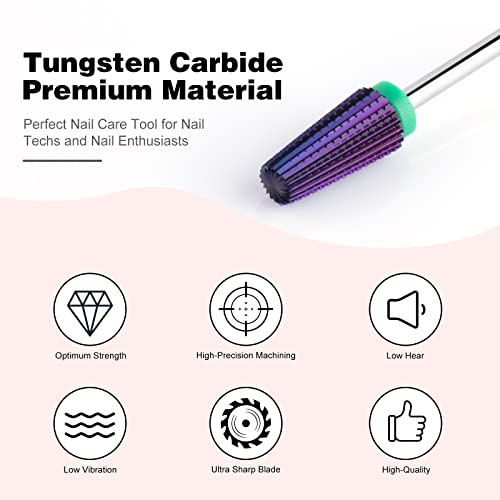 BNG 5 in 1 Carbide Nail Drill Bit Fast Remove Acrylic & Hard Gel Professional 3/32" Electric Nail Drill Tungsten Steel Bits Manicure Pedicure Pro