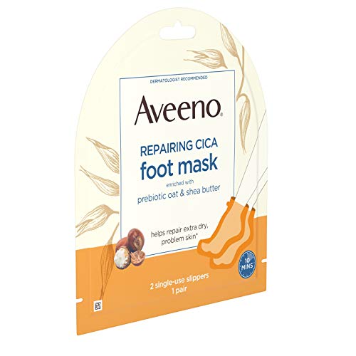 Aveeno Repairing CICA Foot Mask with Prebiotic Oat and Shea Butter, Moisturizing Foot Mask for Extra Dry Skin, 1 Pair of Single-Use Slippers