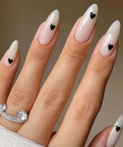 JUSTOTRY 24 Pcs Nude Short False Nails Almond,Gradient Pink Press on Nails Pattern,Glossy Fake Nails Short with Nail Glue,Oval Stick on Nails for