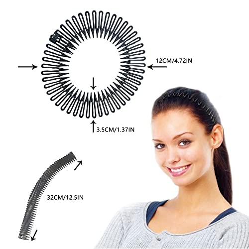 Flexi Comb Flexiband Headband, Anti Snap Black Spider Hairband Grip Circle Headbands Zig-zag Headband Stretch Hair Comb Hair Bands - Set of 3