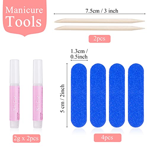 Kiiwah 48pcs French False Nails with Glue, Short Medium Fake Nails Nude Artificial Full Cover Nail Tips in 12 Different Sizes with Nail Files, Ma