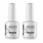 BELLA MODA 15ml Base Coat and No Wipe Top Coat Set Soak Off UV Led Gel Nail Polish Lacquer Gel Varnish for Nail Art Salon or Home