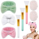 Zocipro 3 Pack Spa Headband, Facial Makeup Headbands for Women with 3 Silicone Face Mask Brush and 2 Washing Sponge, Elastic Skincare Headband Fo