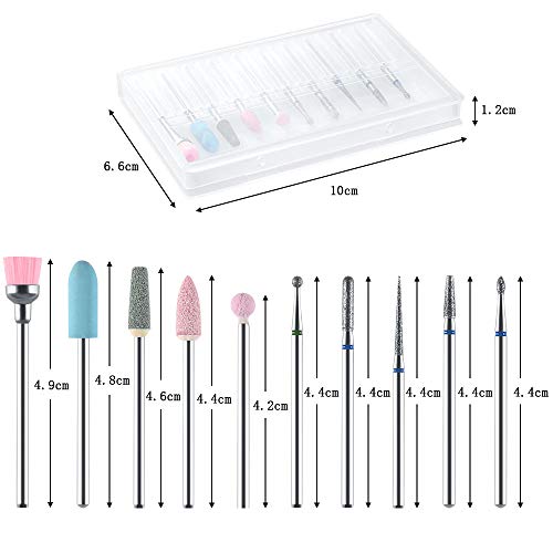 URAQT Nail Drill Bits Set, 10 pcs Electric Nail Drill Bits Kit 3/32", Professional Cuticle Polishing Bits for Acrylic Gel Nails, Electric Nail Fi