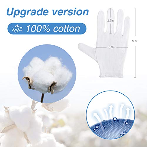 Rovtop 10 Pairs Cotton White Gloves, 9.8 inches,Used to inspect Jewelry, Dry Hand moisturizer & Daily Work and More