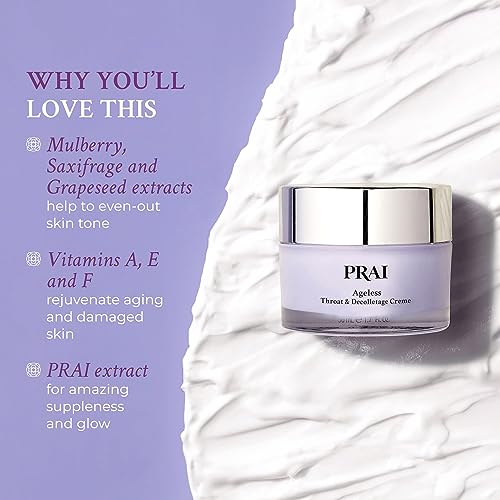 PRAI Ageless Throat & Decolletage Creme (50ml) with Shea Butter and Hyaluronic Acid for Long Lasting Hydration