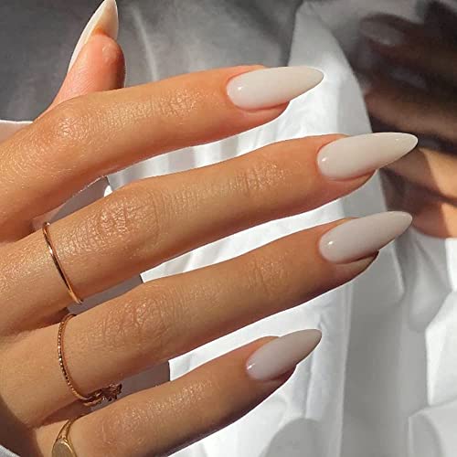 JUSTOTRY 24 Pcs Nude Short False Nails Almond,Gradient Pink Press on Nails Pattern,Glossy Fake Nails Short with Nail Glue,Oval Stick on Nails for