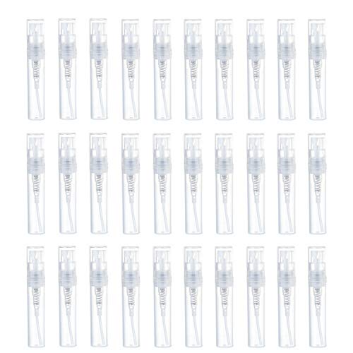 nuoshen 90Pcs Mini Spray Empty Bottles, Atomizer Plastic Bottle Portable Perfume Empty Sample Bottle for Liquid Makeup Tool (2ml)