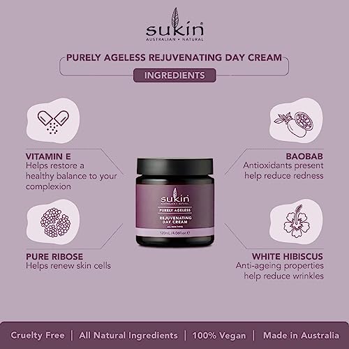 Sukin Purely Ageless Rejuventating Day Cream 120ml - with Vitamin E; cruelty free & vegan friendly - to naturally plump, firm & hydrate skin, whi