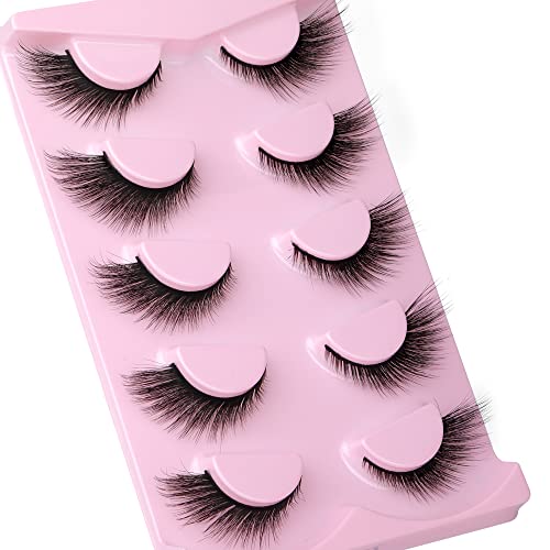 Newcally Eyelashes Mink Fluffy Unique Fox 6D False Eyelashes Natural Look Volume L Curl Strip Lashes Like Eyelash Extension Wispy Fake Eye Lashes