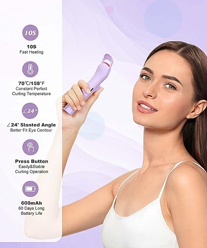 HEBECA Heated Eyelash Curlers, Electric Lash Curler with Larger Heating Silicone Pad for Long Lasting Perfect Eyelashes, No Pinching, Quick Recha