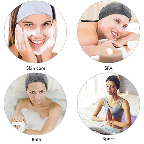 KinHwa 3 Pack Spa Facial Headband Makeup Hair Band Women Skincare Adjustable Microfibre Headband for Washing Face Sports Yoga Black