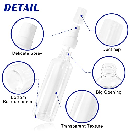 JETOP 5Pcs Spray Bottles,Clear Small Spray Bottle 100ml,Reusable Empty Spray Bottle,Fine Mist Spray Bottle with Label&Funnel,Refillable Liquid Co