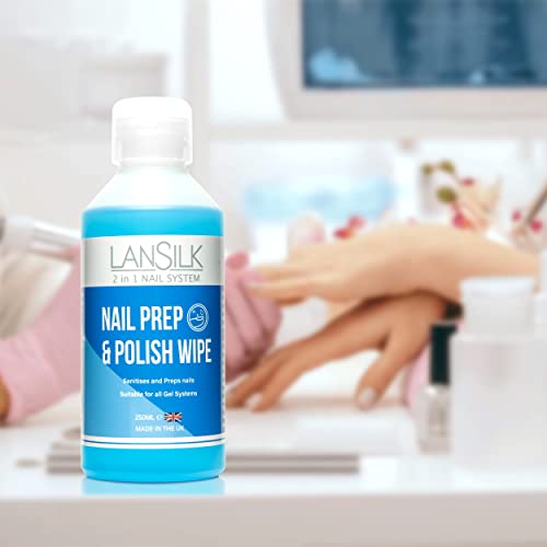 Lansilk Nail Prep & Gel Nail Polish Wipe Residue Cleanser Remover 250ml – UV LED Manicure Gel Polish Base Wipe – Sanitises Nail Plate & Removes T