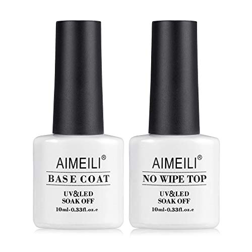 AIMEILI 2 x 10ml Base and Top Coat Soak Off UV LED Gel Nail Polish Nail Art Set Gel Polish Varnish Manicure