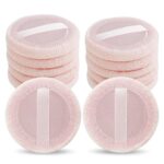 Sibba 12 Pcs Loose Powder Puff Pink Cotton Pads Face Body Makeup Velour with Ribbon Applicators Setting Round Make Up Eyeshadow Concealer Cosmeti