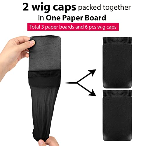 FANDAMEI 6 Pcs Black Nylon Stocking Caps - Elastic Stretchy Nylon Stocking Wig Cap for Women, Unisex Nylon Stretch Wig Cap with Close End for Men