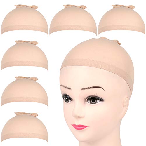 FANDAMEI 6 Pcs Black Nylon Stocking Caps - Elastic Stretchy Nylon Stocking Wig Cap for Women, Unisex Nylon Stretch Wig Cap with Close End for Men