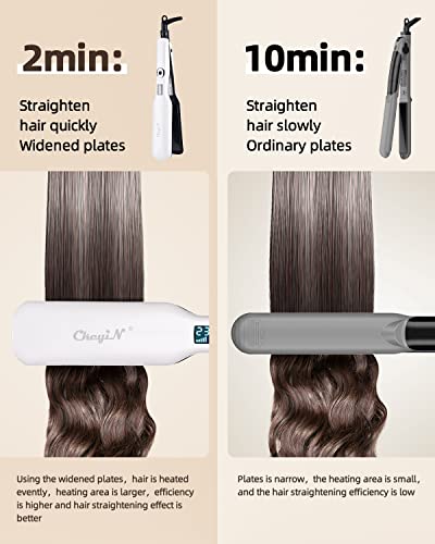 CkeyiN Hair Straighteners Wide Plates, Tourmaline Ceramics Professional 1.8 inch Flat Iron with LCD Display 12 Speed Temperature Control, Dual Vo