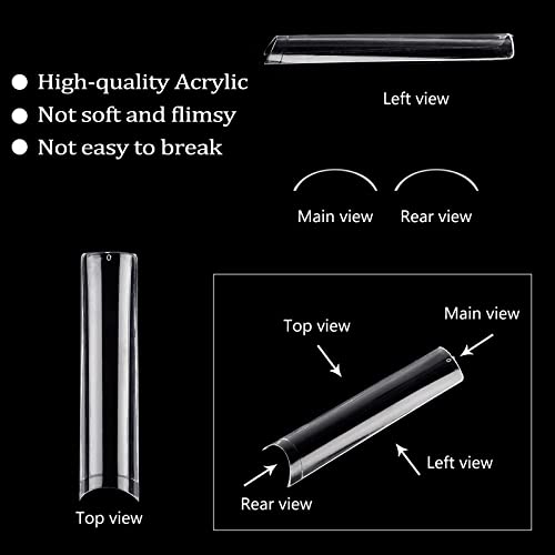 BQAN 500PCS Extra Long Nail Tips 10 Sizes XXL C Curve Half Cover Clear Fake Nails with Box for Salons and DIY Nail Art Square Straight Fake Nail