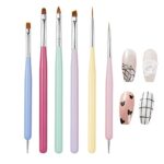 6 Pcs Nail Art Brushes Set- Acrylic Thin Nails Brush for Gel Nails, Nail Polish Design Painting Brush, Builder Gel Liner Pen, Double Ended Dottin
