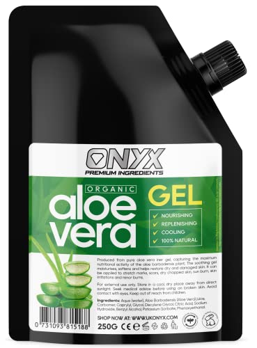 Onyx Aloe Vera Gel for Face, Hair & Body 100% Natural Organic Aloe Vera Gel for After Sun Skin Care, Soothing, Hydrating - Hand Harvested & Cold