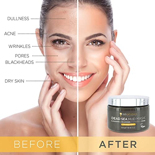 PraNaturals Dead Sea Mud Mask 550g Organic, Natural & Vegan, Cruelty-Free Cosmetic - Mineral-Rich, Hydrates, Detoxifies & Deeply Cleanses Skin An