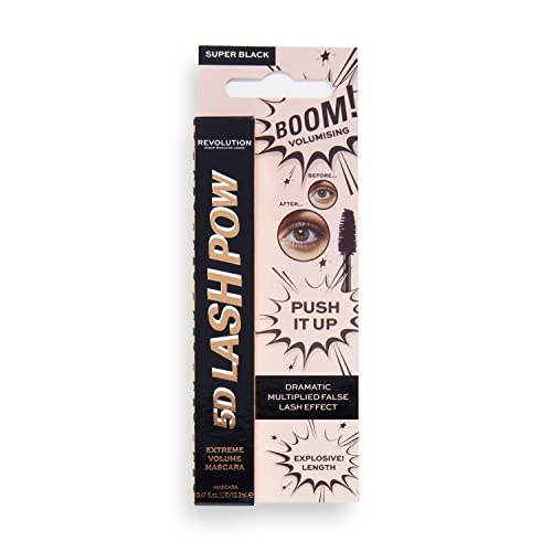 Makeup Revolution, 5D Lash Pow Mascara, Volumusing & Lengthening Formula, Black, 12.2ml
