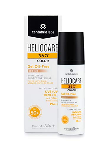 Heliocare 360 Colour Gel Oil-Free Bronze SPF50+ 50ml / Sunscreen For Face/Daily UVA UVB Visible Light Infrared-A Anti-Ageing Sun Protection/Matte