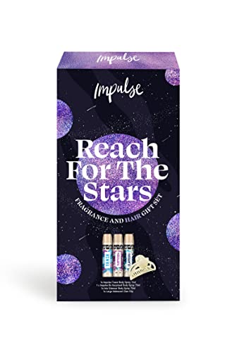 Impulse Reach For The Stars Fragrance & Hair with a Pearly Iridescent Hair Claw Clip Christmas Body Spray Gift Set Perfect Gifts for Her, 3 Piece