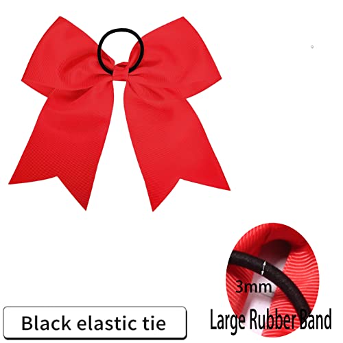 Jeffan 2 Pieces 8 Inch Large Ribbon Bows Hair Ties School Girls Red Ribbon for Hair Ponytail Holders Hair Styling Accessories (Red)