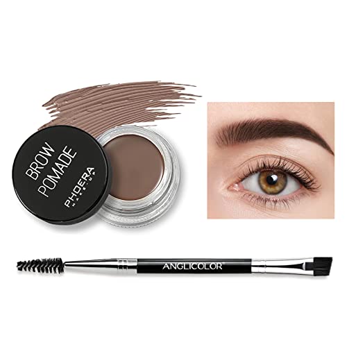 Junhe 3 Colors Eyebrow pomade and Stencil kit Eyebrow gel and stencil kit, Brow Pomade, Double ended Eyebrow Brush and Sponge Applicator(05 DARK