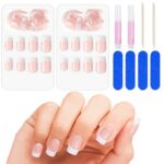 Kiiwah 48pcs French False Nails with Glue, Short Medium Fake Nails Nude Artificial Full Cover Nail Tips in 12 Different Sizes with Nail Files, Ma