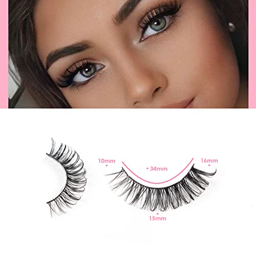 Glowingwin Cat Eye Lashes Natural Look Russian Eyelashes D Curl Russian Strip Lashes Wispy Fluffy 3D Faux Mink Lashes Hybrid Strip Lashes 10 Pair